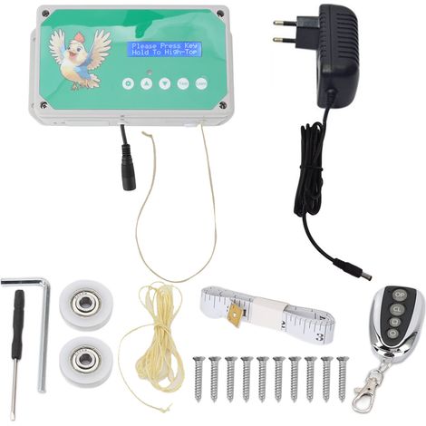 Contrôleur de porte de poulailler étanche IP44 avec minuterie, télécommande, double alimentation, ouverture automatique de porte (prise UE 100-240 V). (1/5)