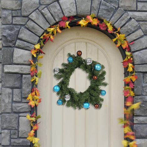 Christmas Wreath, LED Artificial Pine Wreath, Door Decoration LED Lights Timer, PVC Durable Festive Home Decor, Indoor Outdoor Use, Easy Installation, 45cm, Green Blue (1/5)