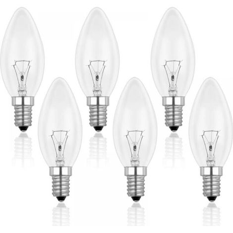 E14 60W 230V Incandescent Candle Bulb, E14 Flame Bulb, Dimmable Warm White 2700K, 600LM, C35 Clear Bulb, For Chandelier, Desk Lamp, Pack of 6 (1/5)