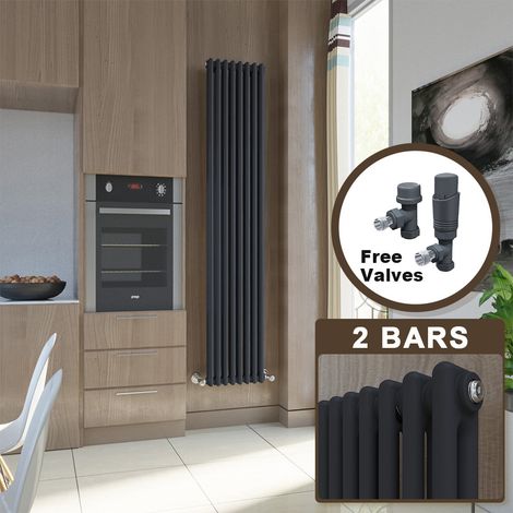 ELEGANT 1800 x 380 mm Anthracite Modern Tall Bar Radiator Cast Iron Grey Tall Radiator Traditional Bathroom Radiator + Anthracite Thermostatic Radiator Valves (1/5)