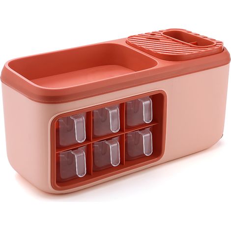 Doppelstöckige Gewürzbox, multifunktionaler Küchenorganizer mit Messer- und Löffelhalter, Rosa (1/5)