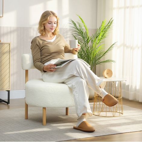 Sessel relax 67 x 67 x 71 cm creme, sherpa-fleece, holzefekt Metallfuss, polyester MEUBLIV (1/5)
