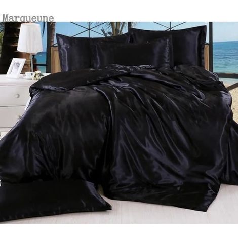 Housse de Couette - Luxe - Noir - 220x240cm - Drap de Lit 230x240cm - 2 Taies d\'Oreiller 48x74cm (1/4)