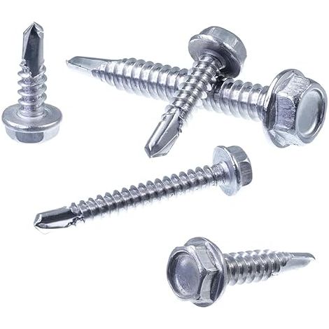 vis à tôle à tête hexagonale et collet 6,3 x 80 mm, en acier inoxydable A2, pointe de forage