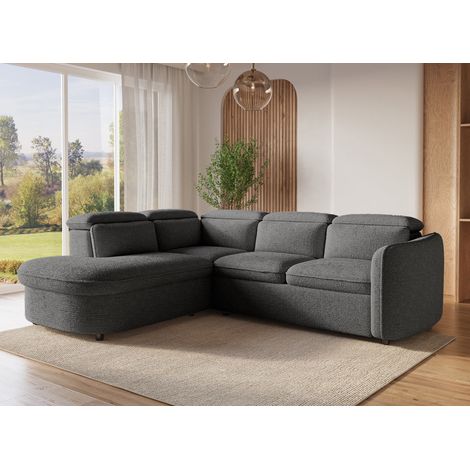 Canapé d'angle convertible avec coffre en tissu bouclette gris BAYA - angle gauche (1/5)