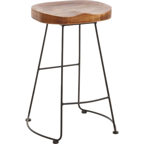 Taburete de bar mostrador x1 con reposapiés de diseño industrial en metal y madera marrón 040008591