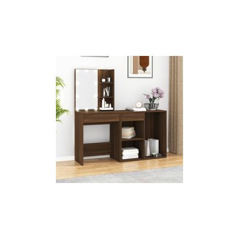 Coiffeuse à LED avec armoire Chêne marron Bois d'ingénierie (1/5)