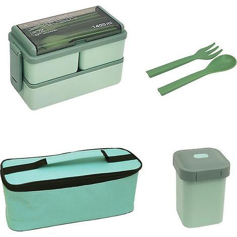 bote Lunch 3 Compartiments De 1400 Ml - 2 Petites Botes Collation + 1 Gobelet Soupe Avec Sac De Conglation Et Ustensiles, Bote De Continuation (1/5)