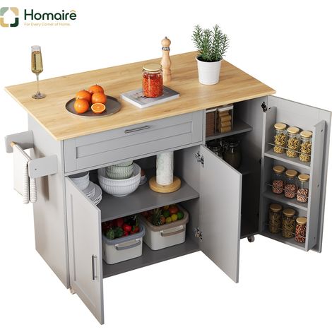 Küchenwagen aus MDF grau mit Stauraum und höhenverstellbar 132.5 x 44 x 90 cm HOMAIRE (1/5)