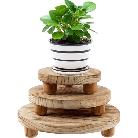 Soporte de madera para plantas - Juego de 3 piezas, taburete y soporte de exhibición para plantas en maceta