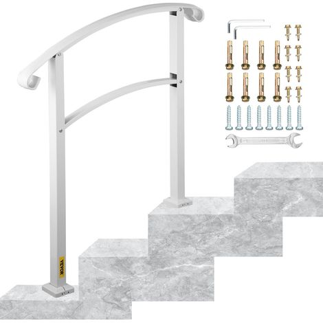 Rambarde à 3 marches pour escalier extérieur, compatible avec 1 ou 3 marches, blanc mat, en fer forgé, avec kit d'installation. (1/5)