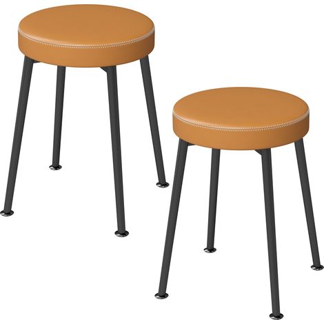 Lot de 2 chaises de salle à manger rondes, chaises de cuisine empilables avec assise rembourrée en PU, marron et noir (1/4)