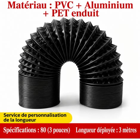 Gaine de ventilation flexible composite PVC et aluminium noire Ø 80 mm 3 m 80 3 9 × 9 × 17,5 cm 250 g – Livraison gratuite