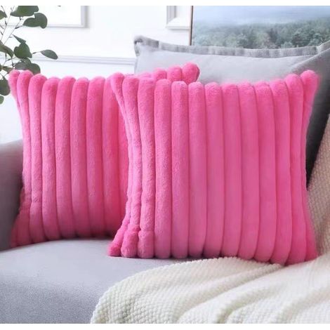 Filiyano – oreiller décoratives double face – Lot de 2 taies d'oreiller décoratives double face en fausse fourrure douce à rayures duveteuses pour (1/5)