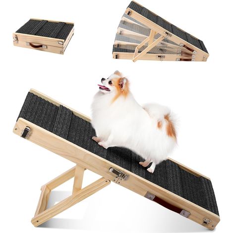 Rampe Pliable en Bois pour Chien, pour lit, canapé - Rampe réglable pour Petits Chiens, Hauteur 25 à 52 cm, Longueur 83 cm, Largeur 35 cm, Surface antidérapante, jusqu'à 15 kg (1/5)