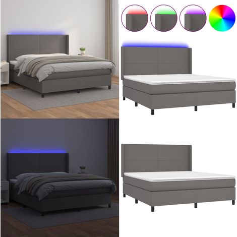Sommier à lattes de lit matelas LED Gris 160x200 cm Similicuir - Lit Plateforme - Lit Design - Lit Capitonné - Lit Avec Rangement - Tête De Lit Ajustable - Home & Living (1/5)