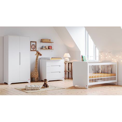 Dormitorio completo cuna bebé 60x120 cómoda cambiador y armario 2 puertas Vox Ova Blanco