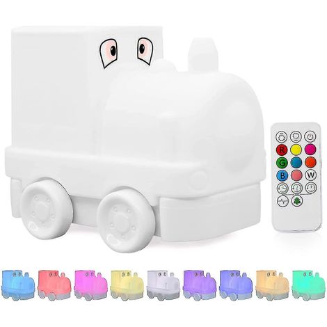 Veilleuse enfant en silicone souple, lampe de chevet en forme de train, 9 couleurs, télécommande, veilleuse LED (blanche) (1/2)