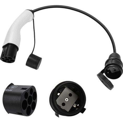 Typ-2-auf-Schuko-16A-Adapter, 0,6 m Kabel. Einfaches Laden an 230-V-Ladestationen/Wallboxen, Schutzart IP55 für E-Bikes, E-Scooter und Motorräder. Nicht für V2L (leichte Elektrofahrzeuge).