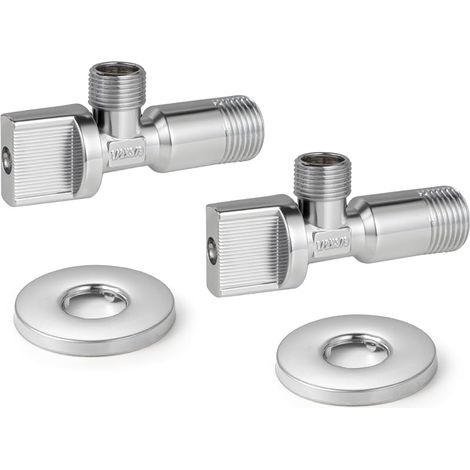 2 Pièces Vanne d'angle WC Quart de Tour Entrée 1/2" x Sortie 3/8" Chrome