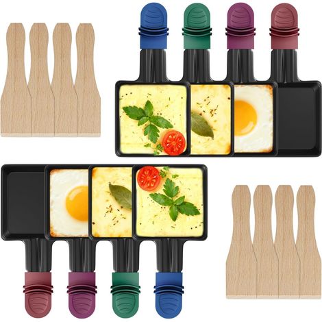 Lot de 8 poêlons carrés à raclette antiadhésifs avec 8 spatules en bois (1/5)