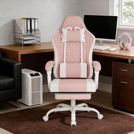 Chaise de bureau massage ergonomique rose OKMYHOME (1/5)