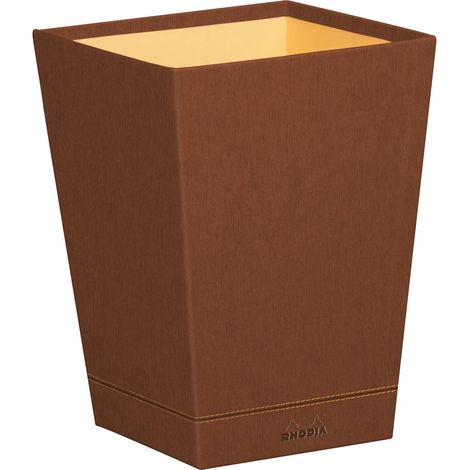 Corbeille à Papier Cuivre - 24 x 24 x 32 cm - Piqûres Sellier Orange - Extérieur Simili Cuir - Collection Home Office - Organisation de Bureau