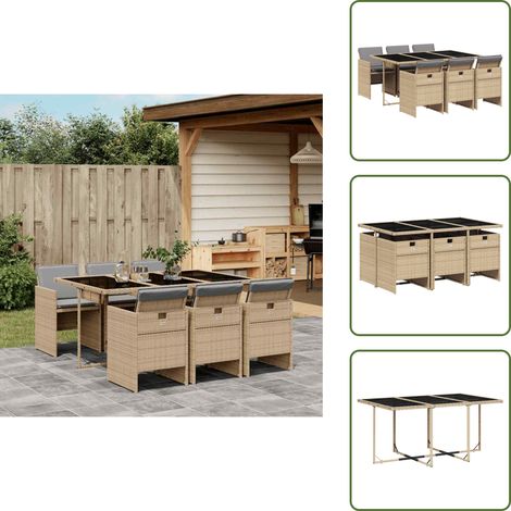 The Living Store Ensemble à manger de jardin coussins 7 pcs mélange beige rotin - Salon De Jardin - Meuble De Jardin - Set De Salon De Jardin - Ensemble De Jardin - Mobilier De Jardin