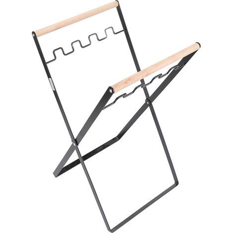 étagère rangement-Support pour sac poubelle avec manche bois caoutchouc, structure fer plat, portable et pliable pour usage intérieur/extérieur, Noir (1/4)