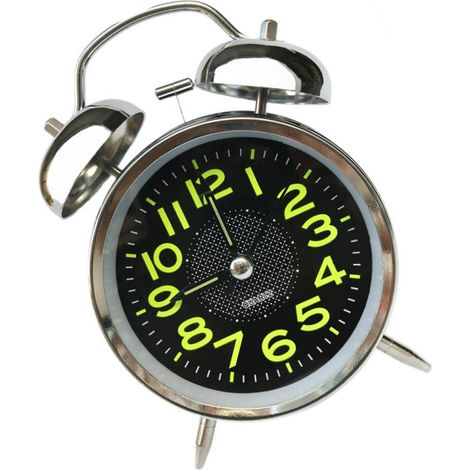 Réveil à double cloche de 10 cm avec cadran lumineux rétroéclairé, silencieux, à piles, en métal argenté, idéal pour la chambre à coucher.