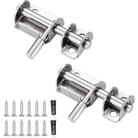 (2 Stück, silber) Türschlösser aus Edelstahl mit Schrauben, Riegel für Bad, WC, Garten, Schuppen (1/4)