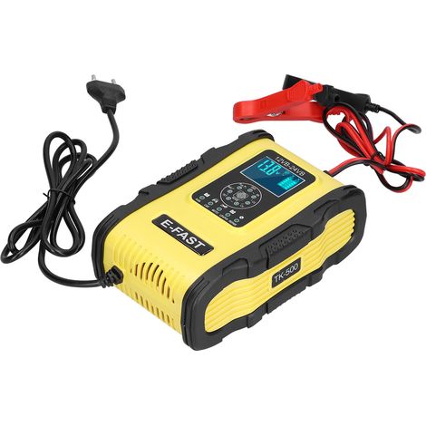 Chargeur de batterie intelligent 12V/12A 24V/6A, 7 étapes avec réparation par impulsions, pour voiture et bateau, jaune et noir, prise UE 100-240V (1/5)