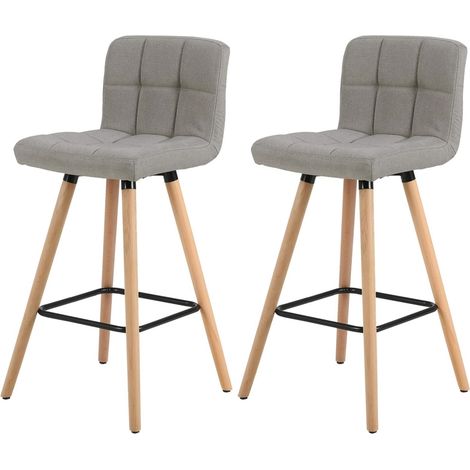 Woltu – Tabourets de bar en bois massif et lin – Hauteur d'assise 70 cm – Repose-pieds – Gris clair – Lot de 2 – Dimensions 36x40x96 cm (1/5)