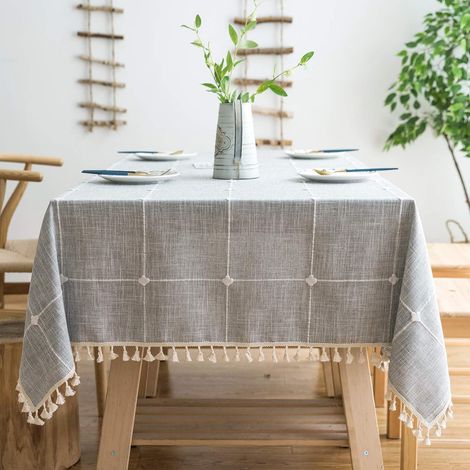 Nappe rustique en coton et lin, grise, rectangulaire (1/5)