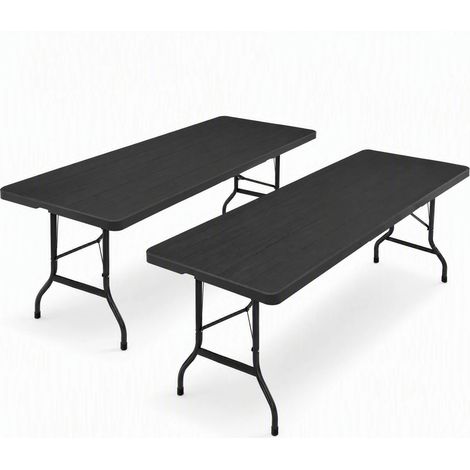 IZTOSS Lot de 2 Table Pliante - 8 Personnes - Table de Jardin 180x74x71cm - Table Camping Exterieur pour Jardin Terrasse et Balcon - Noir