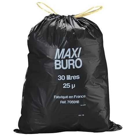 Sacs poubelle 30 litres liens coulissants Maxiburo - Carton de 200