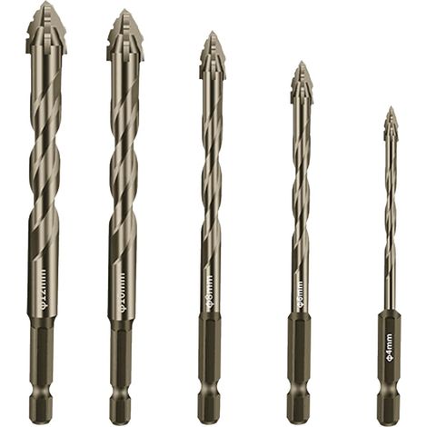 Lot de 5 forets hélicoïdaux excentriques haute résistance pour béton, verre, brique, ciment, bois, etc. Forets en carbure de tungstène de résistance industrielle, taille de la pointe 5/32-1/2 (1/5)