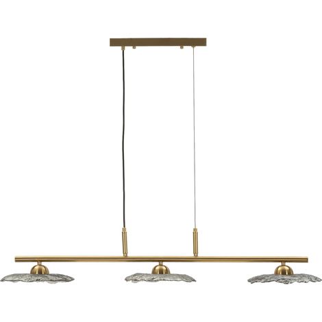 Lampadario Emily 3 Luci Glam - Struttura in Metallo Oro e Vetro Grigio Fumé, Design Moderno, Attacco E27 - 100x24x18 cm