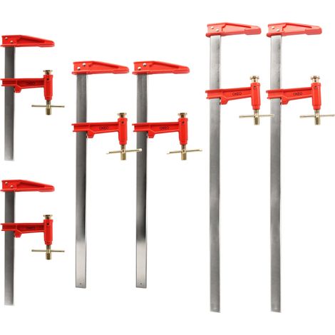 Lot de 6 serre-joints à pompe - 2 x 30cm, 60cm et 80cm - Acier laminé - Frein anti glissement (1/5)