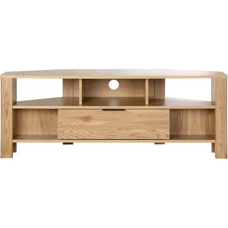Calicosy – Meuble TV d'angle 1 tiroir décor chêne – Longueur 120 cm – Rangement optimisé pour espaces réduits – Compatible équipements de divertissement