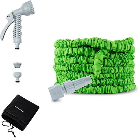 Tuyau d'arrosage extensible 15 m avec pistolet à 7 jets, tuyau extensible avec sac de transport, adaptateurs 1/2" et 3/4", résistant et durable, idéal pour l'arrosage du jardin et le (1/5)