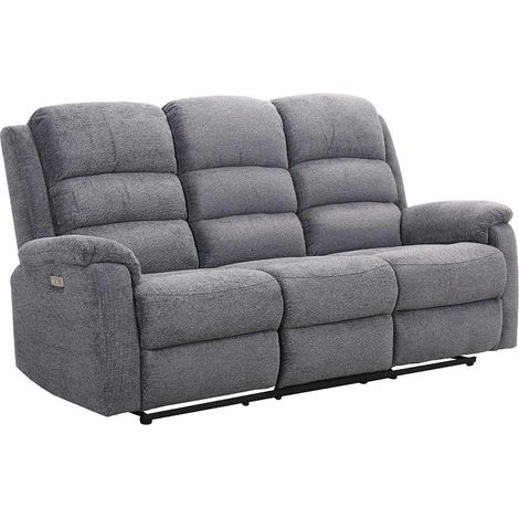 Divano relax elettrico 3 posti con ripiano in tessuto Grigio - NEVERS (1/4)