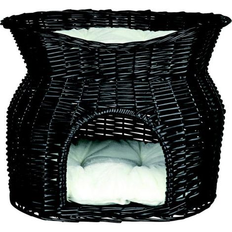 Weidenkorb mit Liegedach und 2 2 Kissen, schwarz