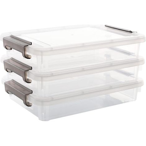 Lot de 3 boîtes de rangement transparentes empilables A4 B5 pour la maison, le bureau, l'école, le dortoir, les articles de papeterie, les papiers passeports, les lettres, accès facile, S, Siehe (1/5)