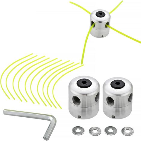 Universeller Aluminium-Trimmerkopf, Fadentrimmerkopf, Doppelfadenspule, Nylon-Fadenkopf für Rasenmäher, 2 Fadenköpfe + 10 Fäden