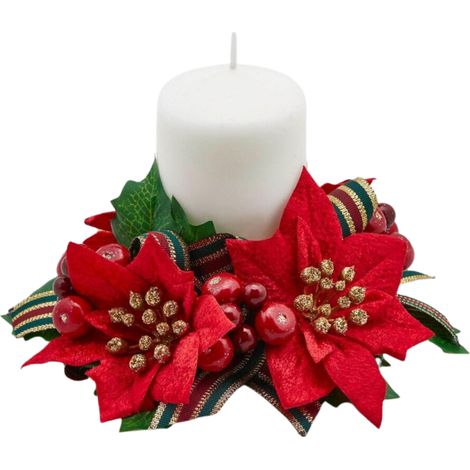 Giro candela con stella di Natale, nastro decorativo, centrotavola Ø 16 cm
