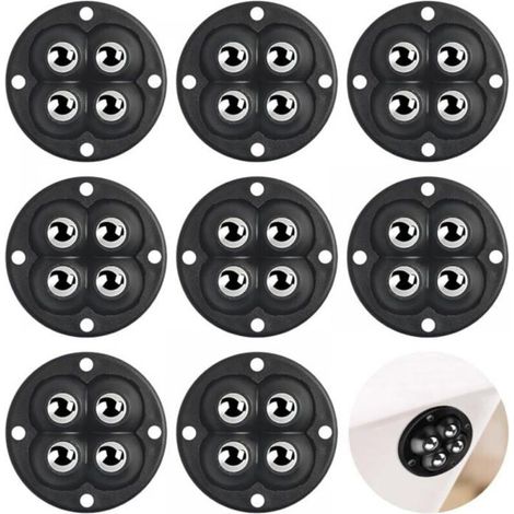 Roulettes - JIANGZHA - Lot de 8 - Auto-adhésives - Pivotantes à 360° - Plastique noir (1/4)