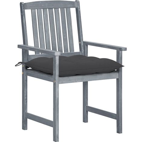 Chaises de Jardin avec Coussins Fauteuils Extérieur Bois d'Acacia Massif Gris Lot de 2 (1/5)