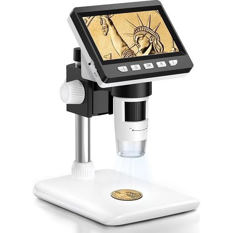 Microscope Numérique, 4.3'' IPS Microscope à Grossissement 50X-1000X, 1080P FHD Monnaie Microscopeavec 8 Lumières LED et Batterie Rechargeable, Compatible avec Les Systèmes MacOS et Windows (1/5)