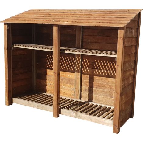 Wooden Log Store, W187xH180cm (Brown finish) With Kindling Shelf